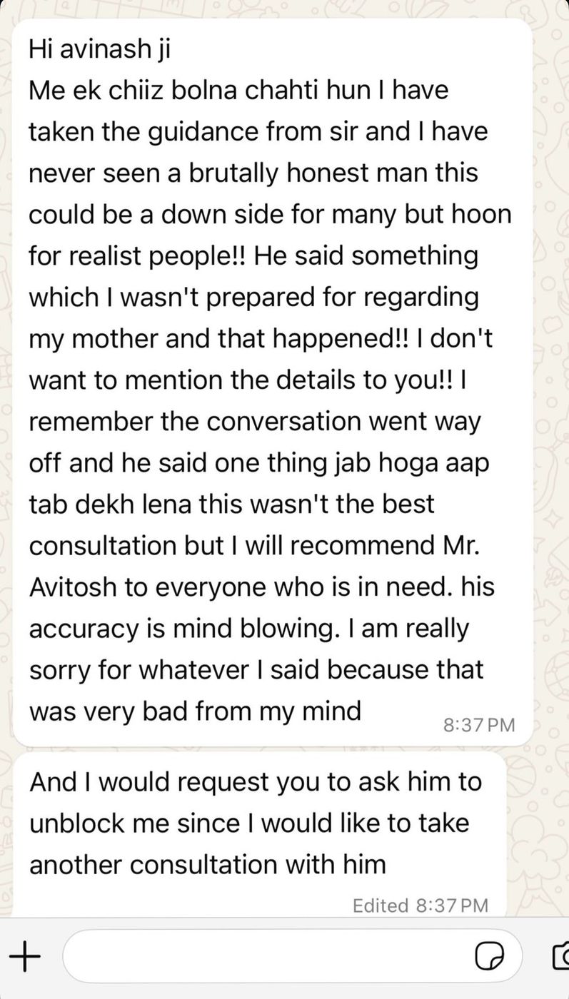 Client message 5 about a reading with Avitosh